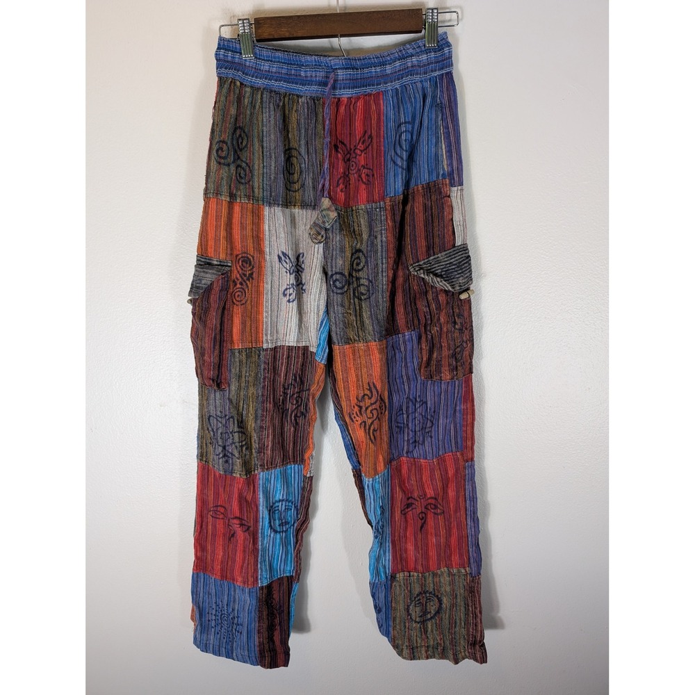 Rising international Medium Cotton Patchwork Pants Boho Block Print Sun Moon